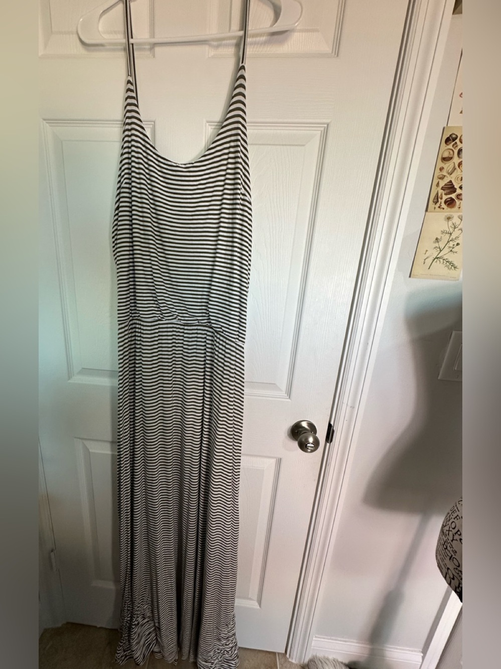 Jessica London Black and White Striped Maxi Dress with Spaghetti Straps